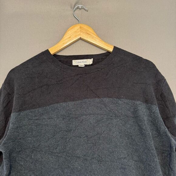 Calvin Klein Men’s Grey/Black Knit Sweater Size Small Round Neck Cotton Blend - Picture 3 of 9